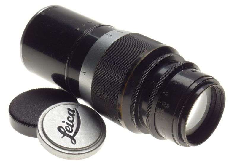 Paint Black Leitz Pre-war Leica 13.5cm f4.5 Screw mount lens with caps #240015