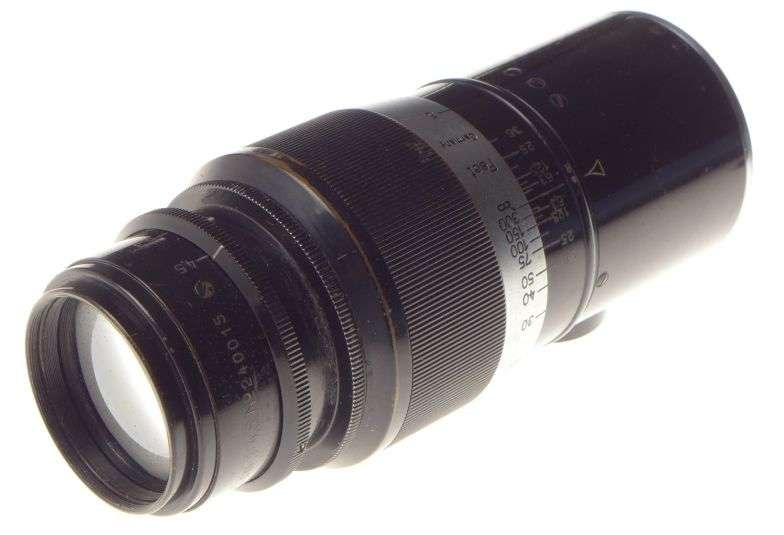 Paint Black Leitz Pre-war Leica 13.5cm f4.5 Screw mount lens with caps #240015