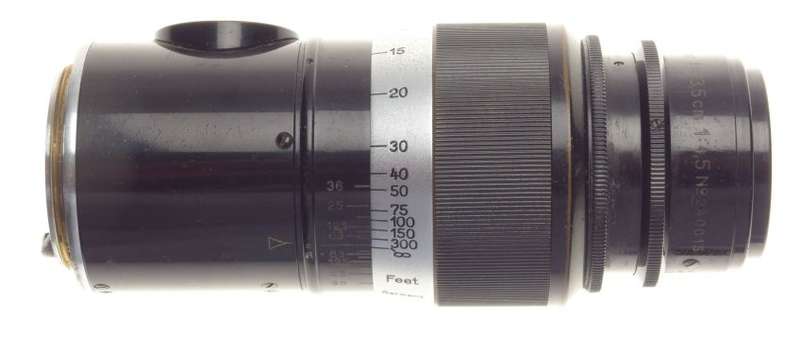 Paint Black Leitz Pre-war Leica 13.5cm f4.5 Screw mount lens with caps #240015