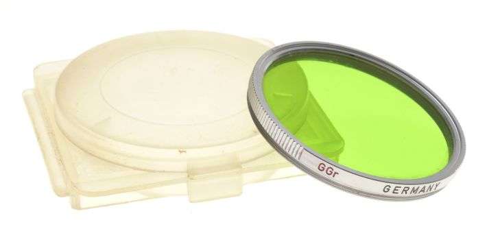 LEICA rangefinder camera lens filter 42mm GGr. Green chrome rim large rare cased