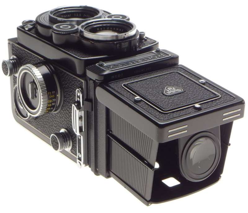 TLR Rolleiflex 3,5F Zeiss Planar 3.5/75mm coated lens 120 film camera with hood