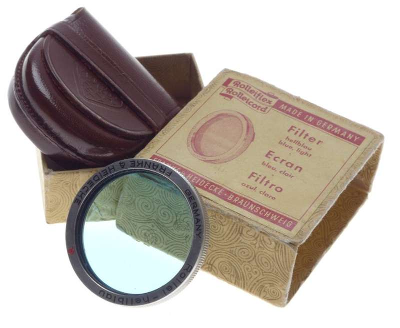 Rolleiflex HellBlau blue twin lens reflex camera filter cased box ECRAN Rollei