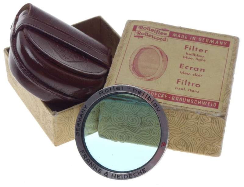 Rolleiflex HellBlau blue twin lens reflex camera filter cased box ECRAN Rollei