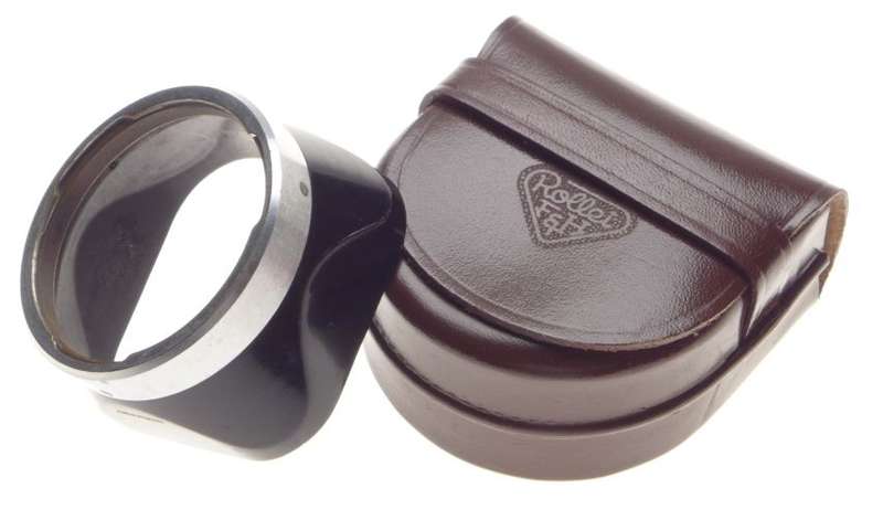 Rolleiflex TLR lens hood shade original black retro in leather small brown case