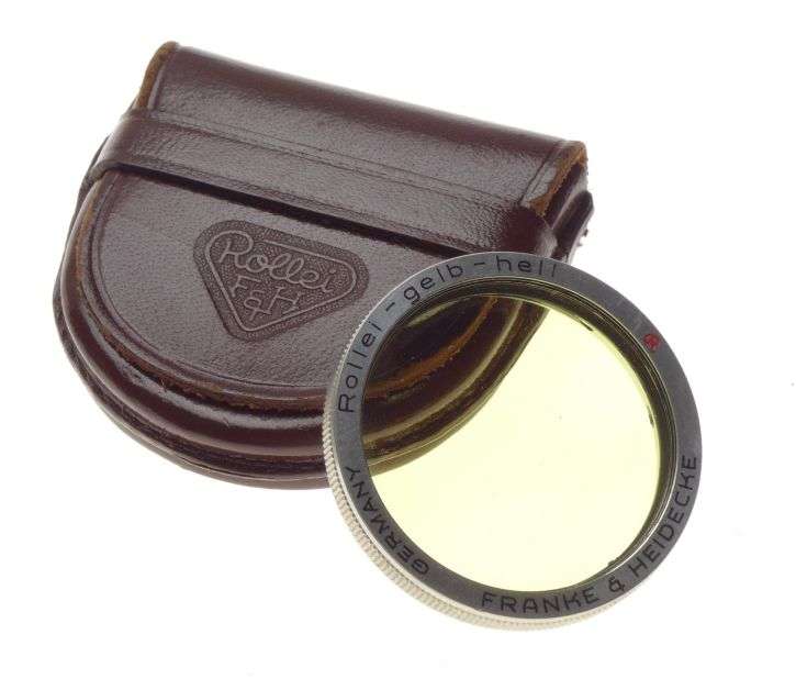 Rolleiflex Rollei-Gelb-Hell Yellow Filter in little brown leather case fits TLR