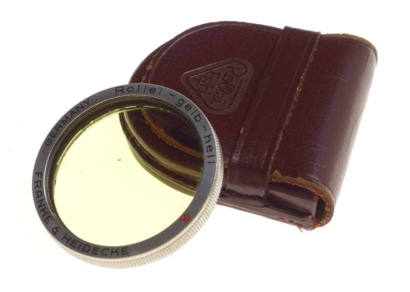 Rolleiflex Rollei-Gelb-Hell Yellow Filter in little brown leather case fits TLR