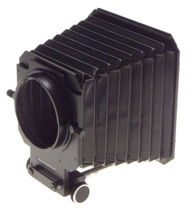 Lens hood Hasselblad bellows front lens attachment shade on rail with masks used