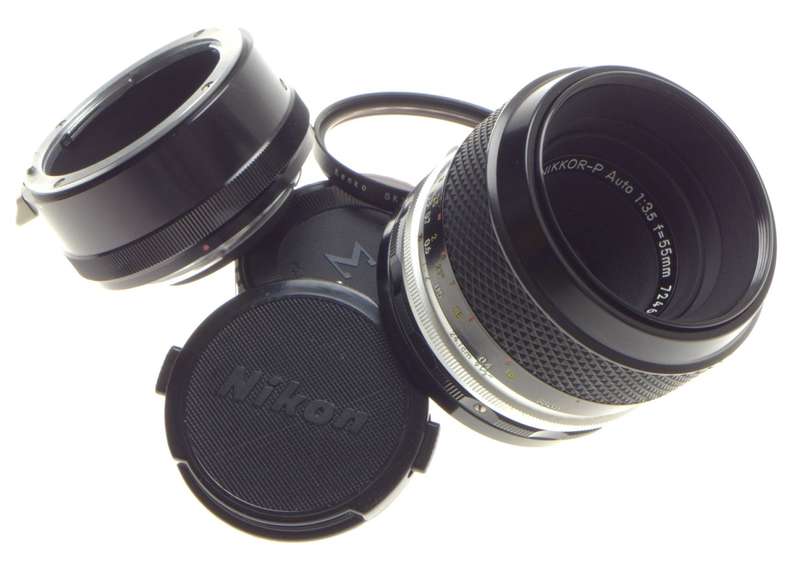 NIKON MICRO-NIKKOR-P AUTO 1:3.5 f=55mm SLR CAMERA LENS ADAPTER M2 FILTER 3.5/55