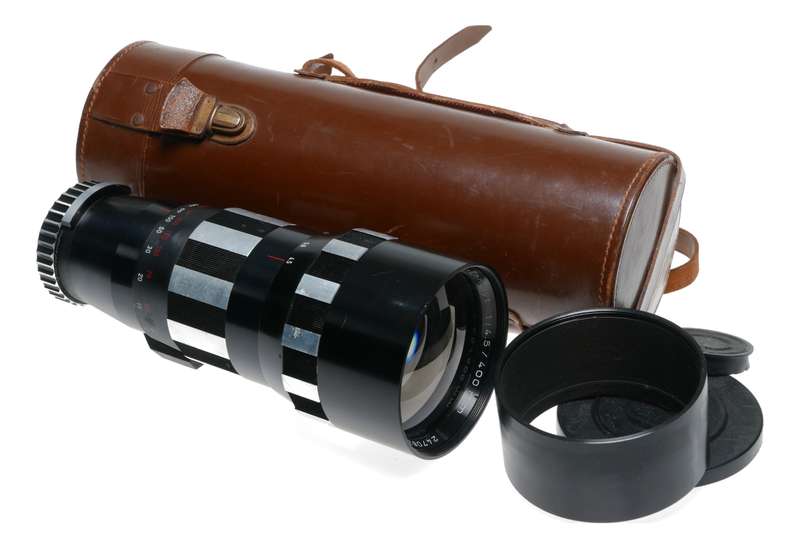 Tele-Ennalyt 1:4.5/400 mm vintage film camera lens case hood and caps