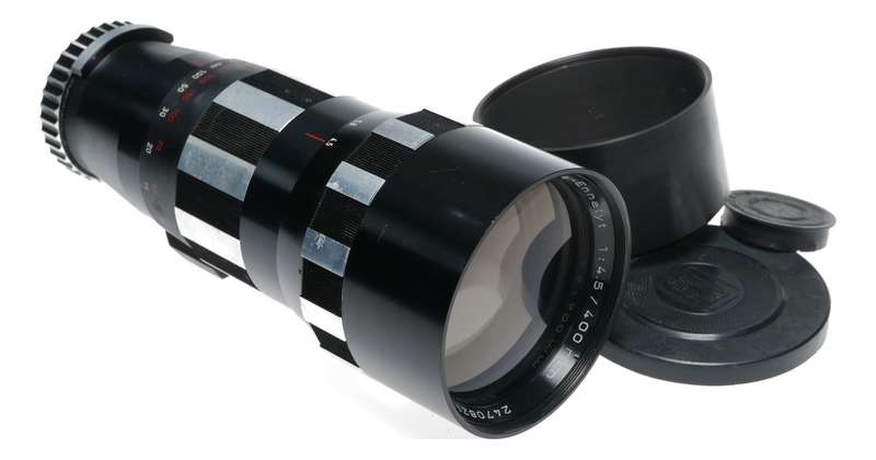 Tele-Ennalyt 1:4.5/400 mm vintage film camera lens case hood and caps