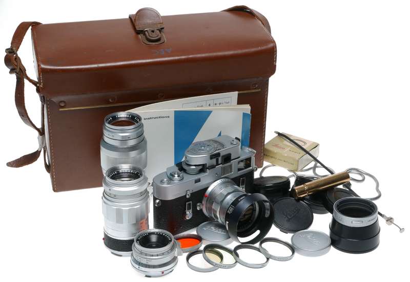 Leica M4 Camera 4 lenses set meter hood case 35mm, 50 Summicron, 90, 135 filters