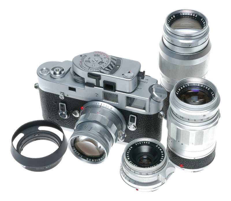 Leica M4 Camera 4 lenses set meter hood case 35mm, 50 Summicron, 90, 135 filters