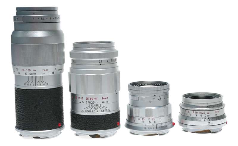 Leica M4 Camera 4 lenses set meter hood case 35mm, 50 Summicron, 90, 135 filters