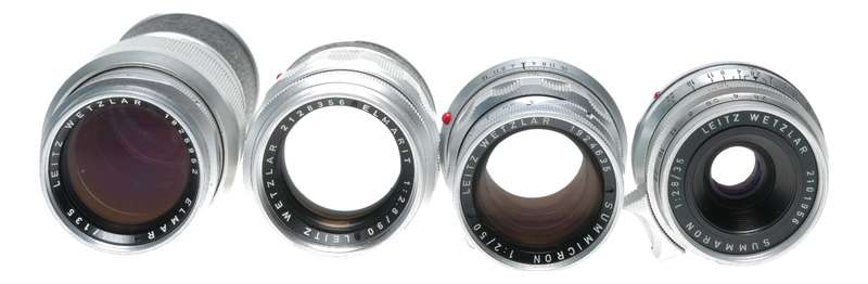 Leica M4 Camera 4 lenses set meter hood case 35mm, 50 Summicron, 90, 135 filters