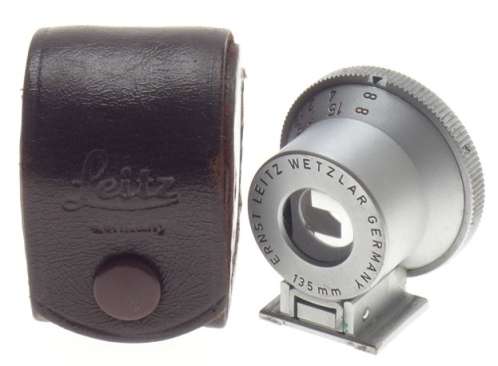 135mm HOT SHOE VIEW FINDER SHOOC BRIGHT LINE 13.5cm SILVER CHROME LEATHER CASE