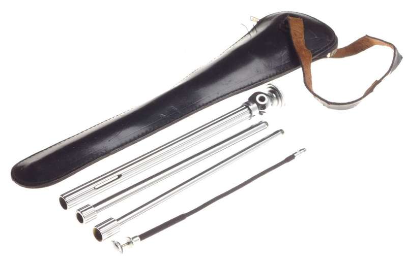 MINOX camera tripod chrome compact with release cable and leather case ball head