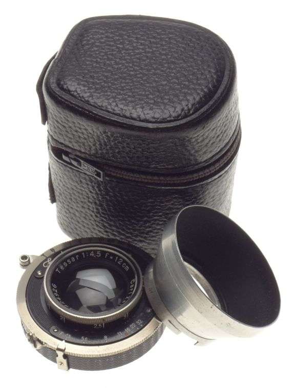 Carl Zeiss IKON Tessar 1:4,5 f=12cm camera lens with hood f=120mm JENA shutter