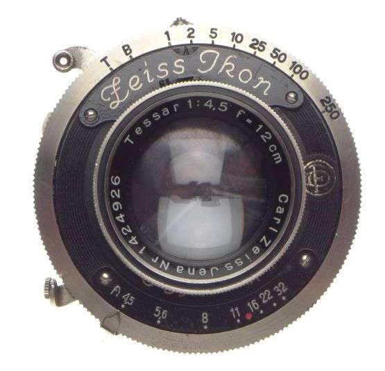 Carl Zeiss IKON Tessar 1:4,5 f=12cm camera lens with hood f=120mm JENA shutter