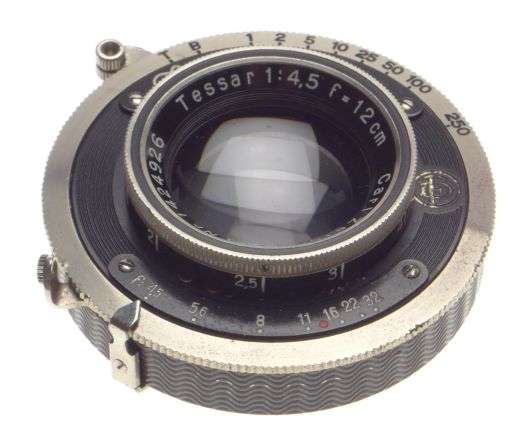 Carl Zeiss IKON Tessar 1:4,5 f=12cm camera lens with hood f=120mm JENA shutter
