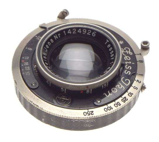 Carl Zeiss IKON Tessar 1:4,5 f=12cm camera lens with hood f=120mm JENA shutter