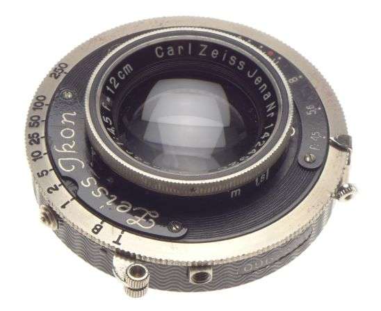 Carl Zeiss IKON Tessar 1:4,5 f=12cm camera lens with hood f=120mm JENA shutter