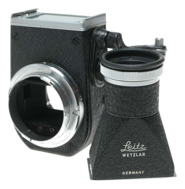 Leitz Visoflex with chimney viewfinder converts Leica M to SLR camera