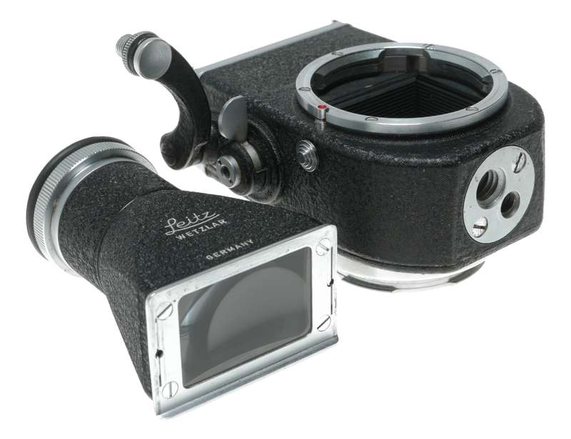 Leitz Visoflex with chimney viewfinder converts Leica M to SLR camera