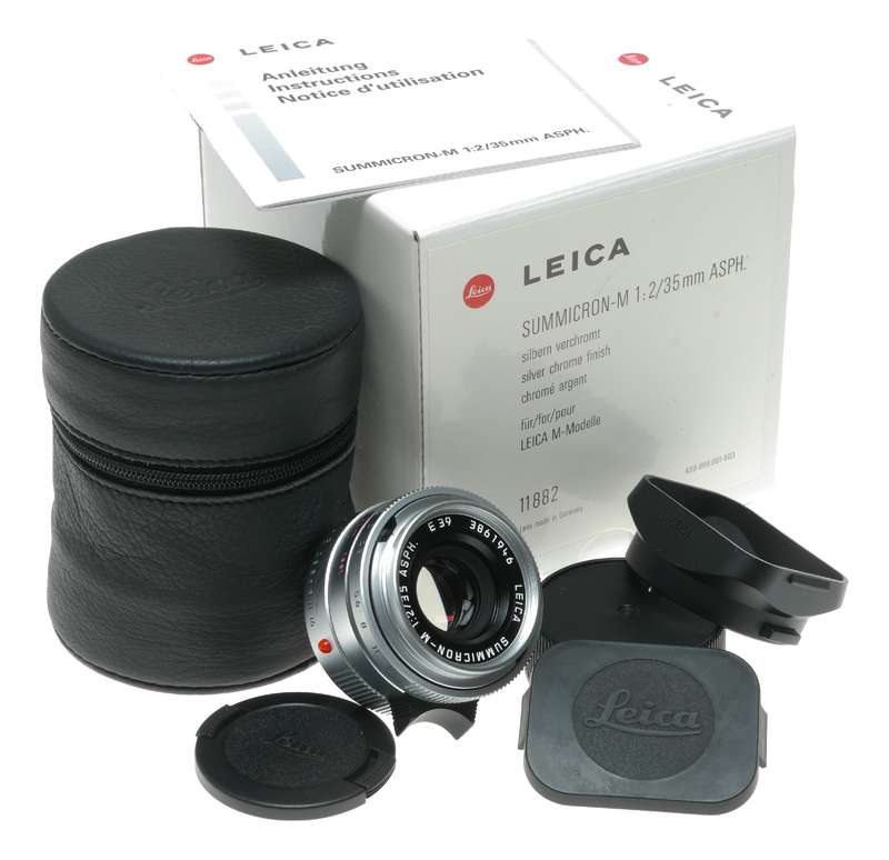 Leica Summicron-M 1:2/35mm Asph. Silver 11882 Boxed hood pouch papers