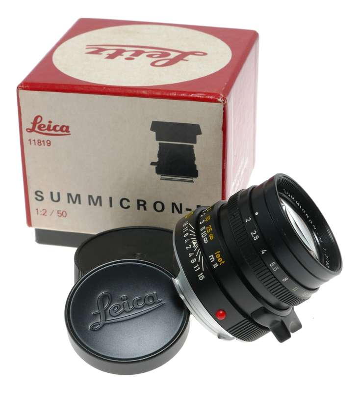 Leica Summicron-M 1:2/50 black RF camera Leitz lens box caps 11819