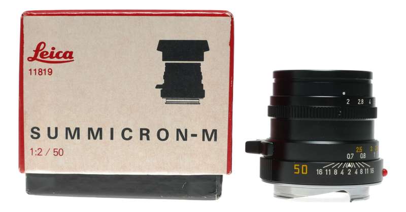 Leica Summicron-M 1:2/50 black RF camera Leitz lens box caps 11819