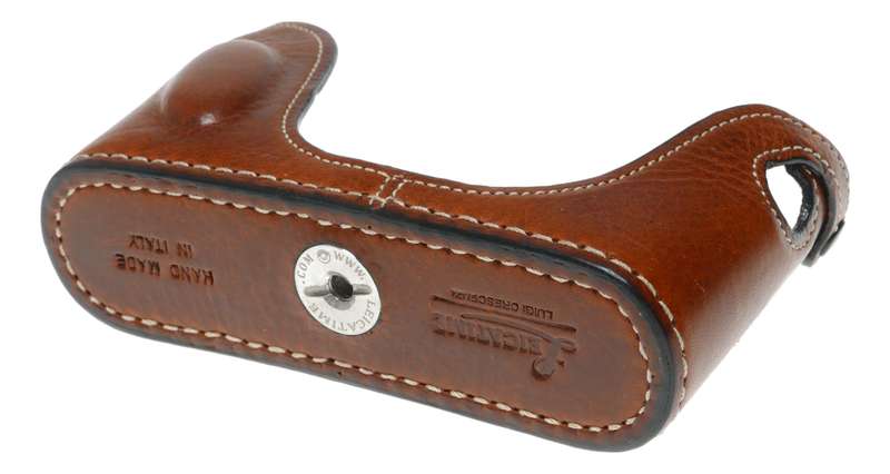 Leicatime Luigi Leica camera tan brown leather half case made in Italy