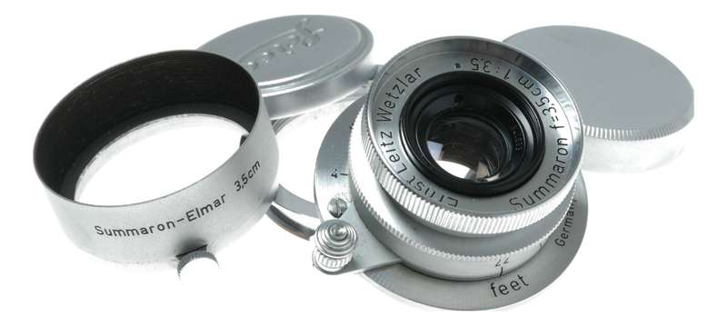 Ernst Leitz Wetzlar Summaron 1:3.5 f=3.5cm lens M39 to Leica M adapter hood caps