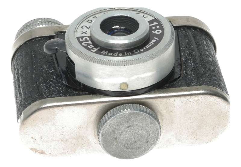 RJ Ompex 1:9 f=25 sub-miniature spy film camera in leather case Kunik Walter