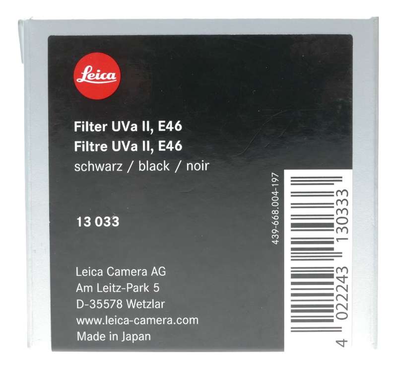 Leica Camera Wetzlar 13033 Filter UVa II E46 Black mint in box