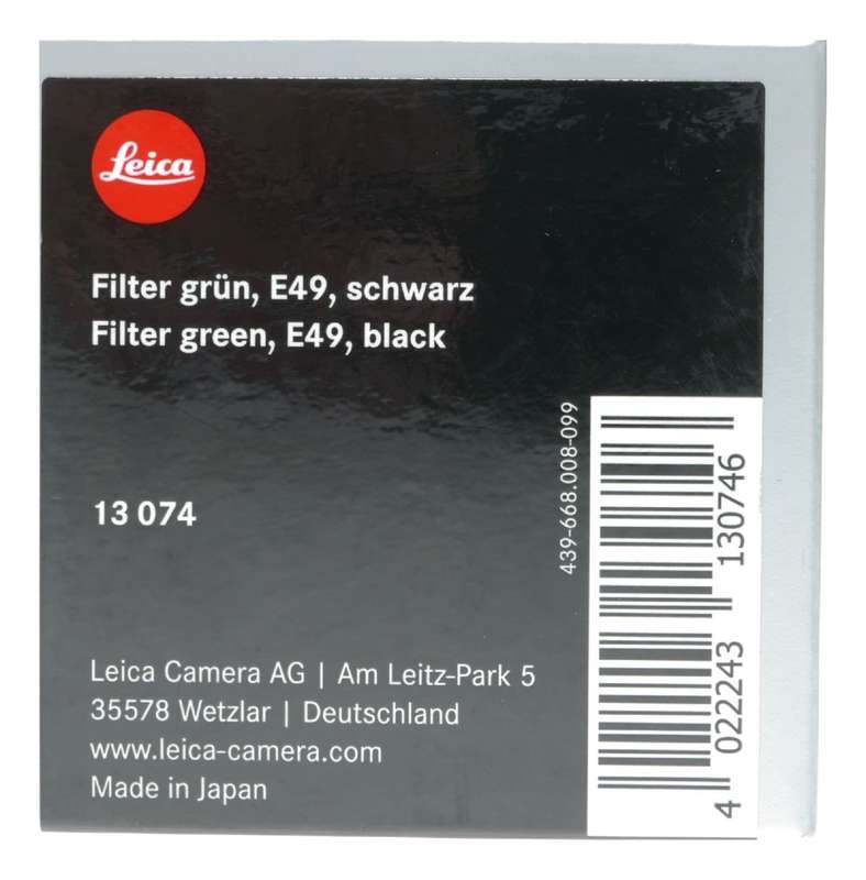 Leica Camera Wetzlar 13074 Filter Green E49 Gn Black mint in box