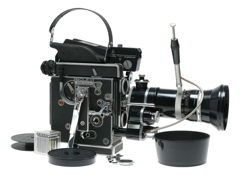 Bolex H16 Reflex Rex 5 16mm film cine camera Switar 1:1.9 f=16-100mm POE lens Gossen meter