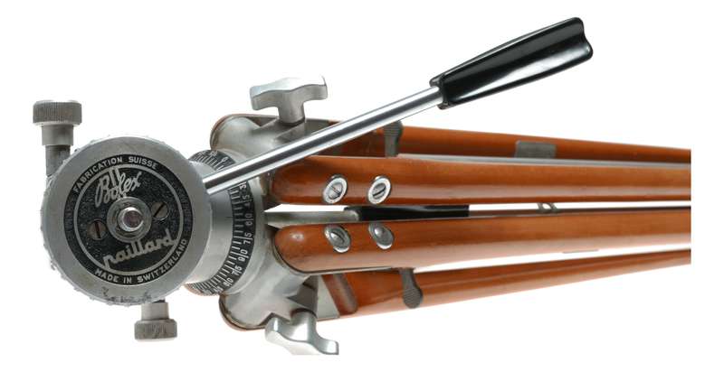 Bolex Paillard wood aluminium extendable camera tripod with level pan tilt head