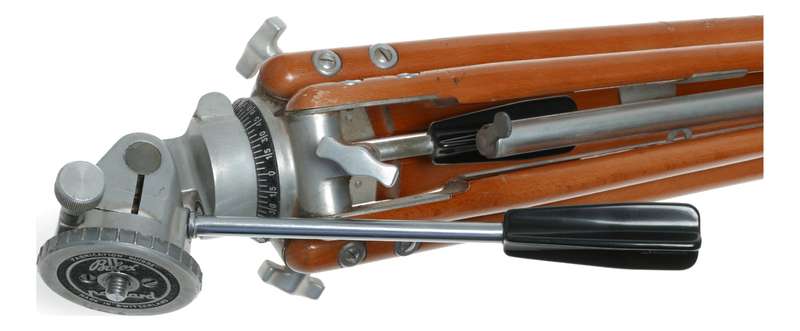 Bolex Paillard wood aluminium extendable camera tripod with level pan tilt head