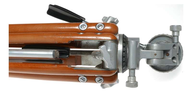 Bolex Paillard wood aluminium extendable camera tripod with level pan tilt head