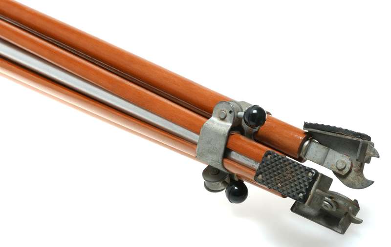 Bolex Paillard wood aluminium extendable camera tripod with level pan tilt head