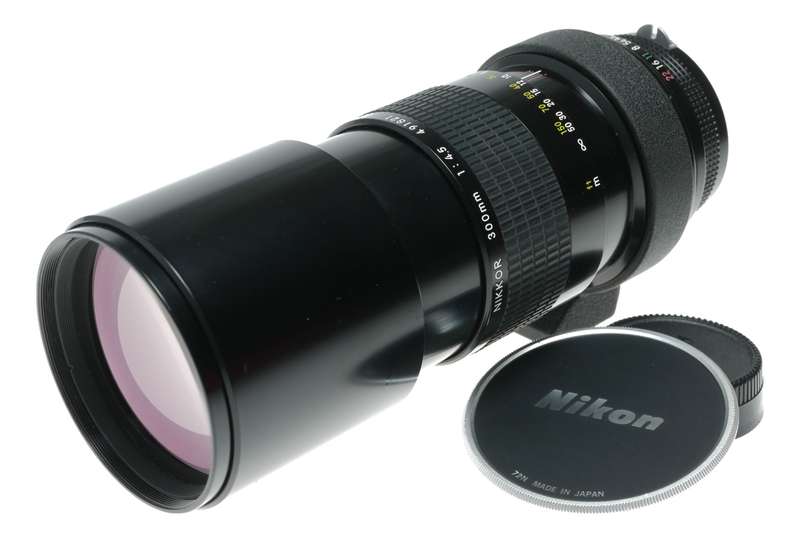 Nikon Nikkor 1:4.5 300mm SLR camera telephoto lens tripod mount