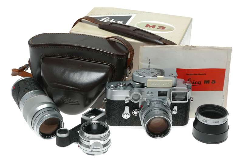Leica M3 35mm film RF Summicron 2/50 Summaron 2.8/35 Elmarit accessories in box