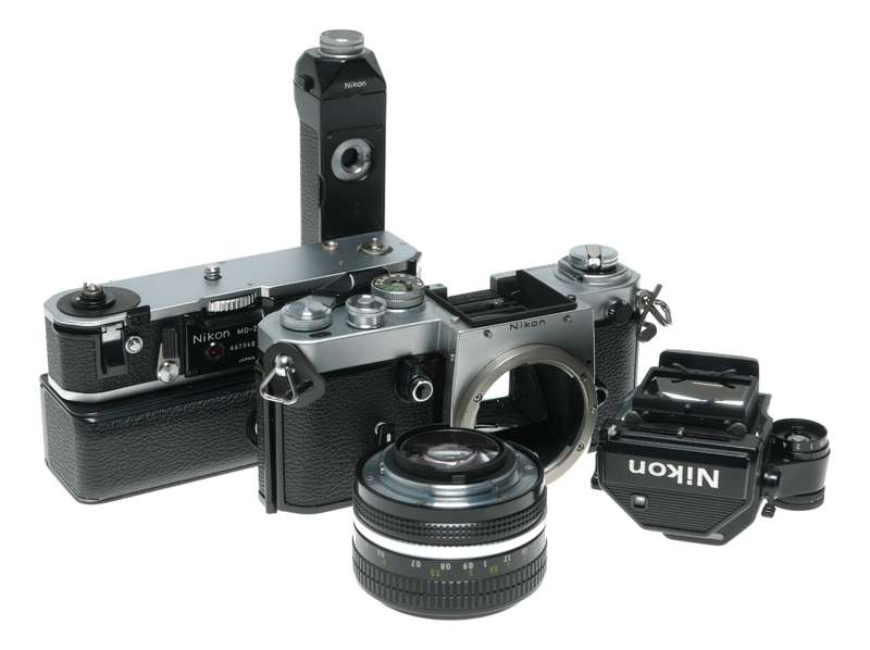 Nikon F2S Photomic SLR film camera Nikkor 1:1.4 50mm MD-2 MB-1 motor flash tele converter