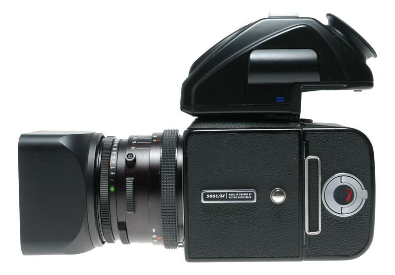 Hasselblad 500 C/M black 6x6 Zeiss Planar 2.8/80 T lens 80/80 hood PME45 finder Excellent