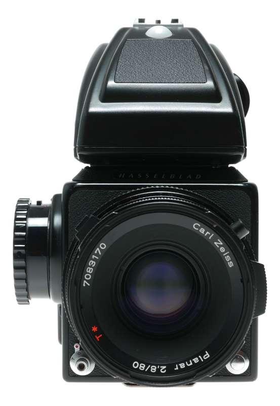 Hasselblad 500 C/M black 6x6 Zeiss Planar 2.8/80 T lens 80/80 hood PME45 finder Excellent