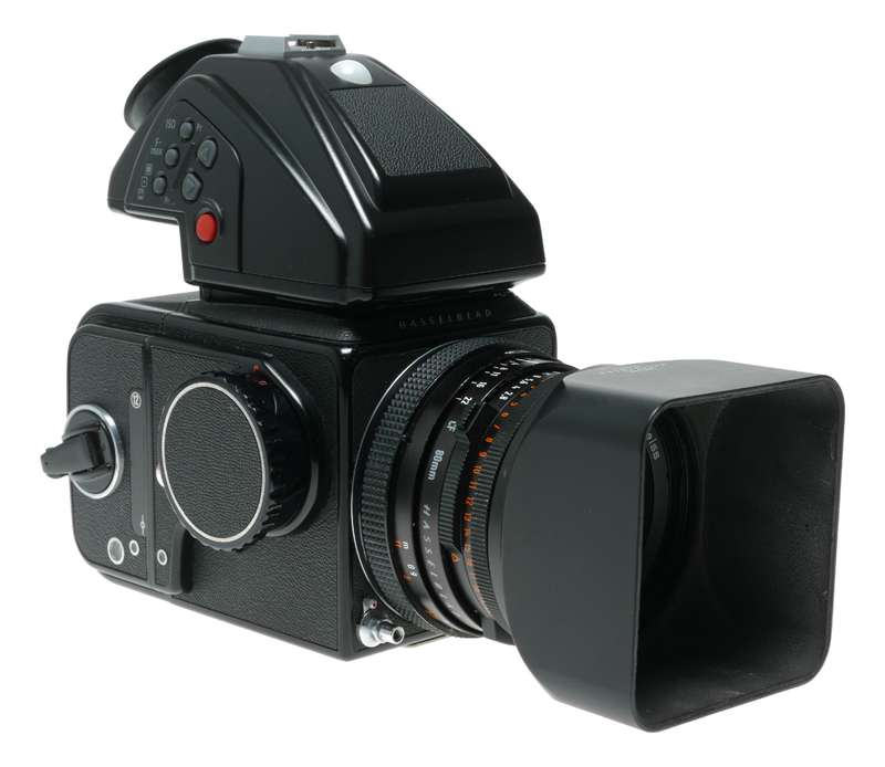 Hasselblad 500 C/M black 6x6 Zeiss Planar 2.8/80 T lens 80/80 hood PME45 finder Excellent