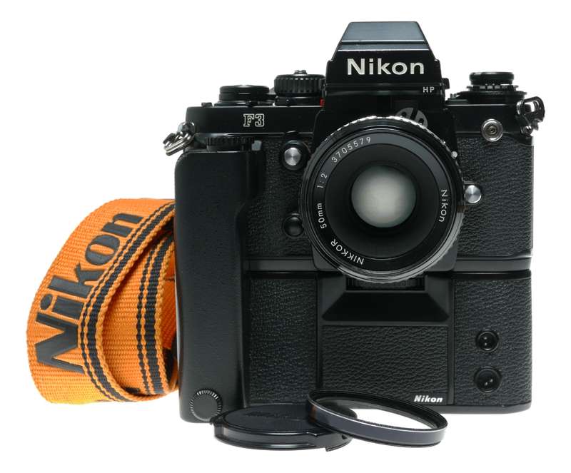 Nikon F3 Press HP 35mm film SLR camera Nikkor 1:2 50mm MD-4 Motor Drive