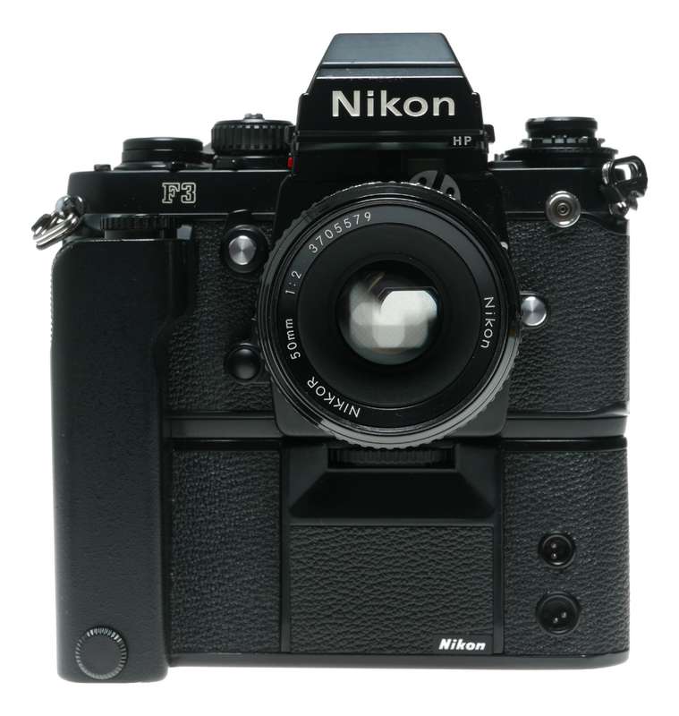 Nikon F3 Press HP 35mm film SLR camera Nikkor 1:2 50mm MD-4 Motor Drive