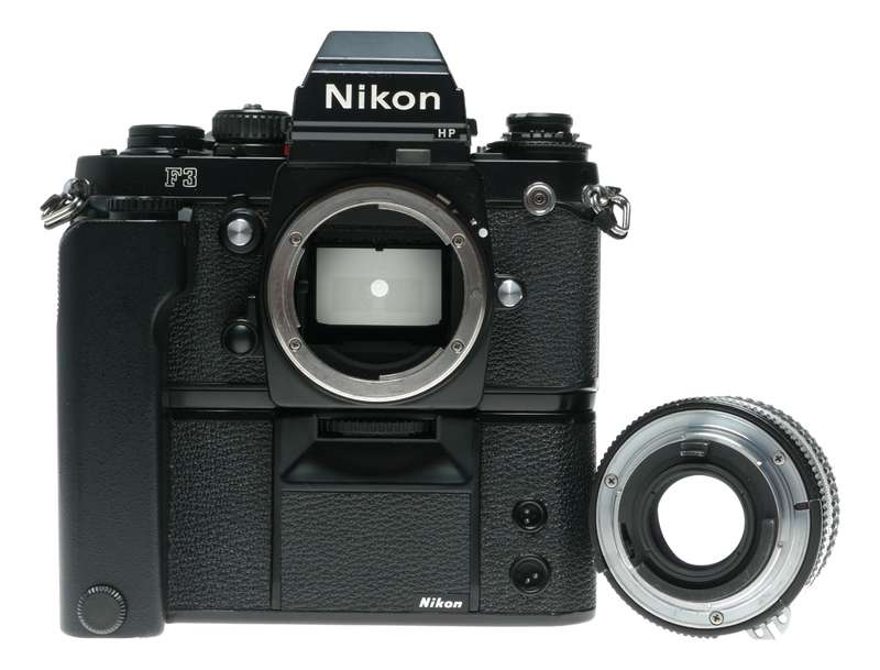 Nikon F3 Press HP 35mm film SLR camera Nikkor 1:2 50mm MD-4 Motor Drive