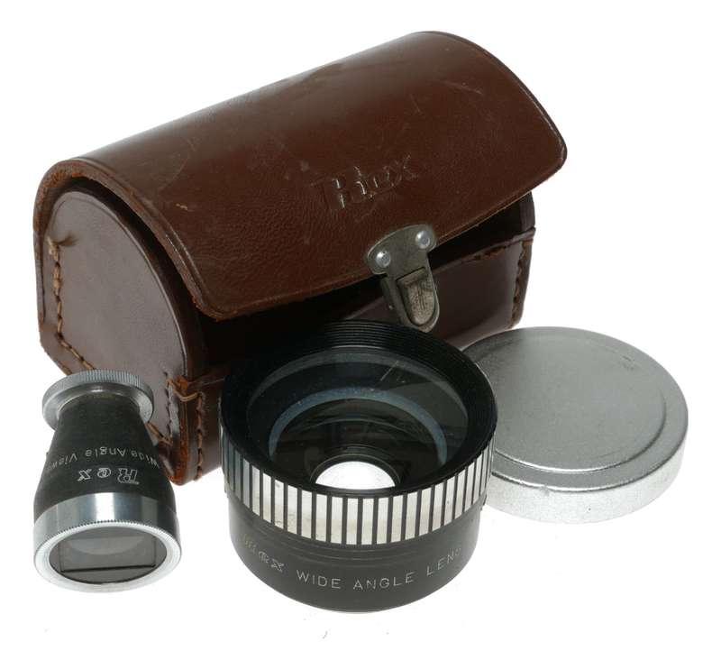 Rex Wide Angle shoe mount Viewer and Wide Angle auxiliary Lens in leather case